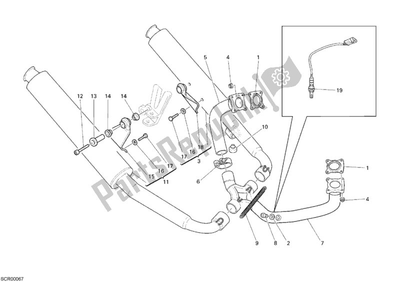 All parts for the Exhaust System of the Ducati Sport ST3 S ABS USA 1000 2007